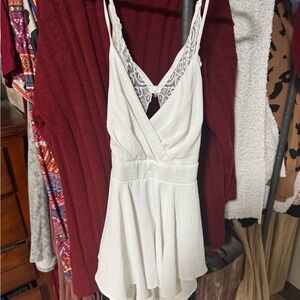 White Lace Trim Romper
